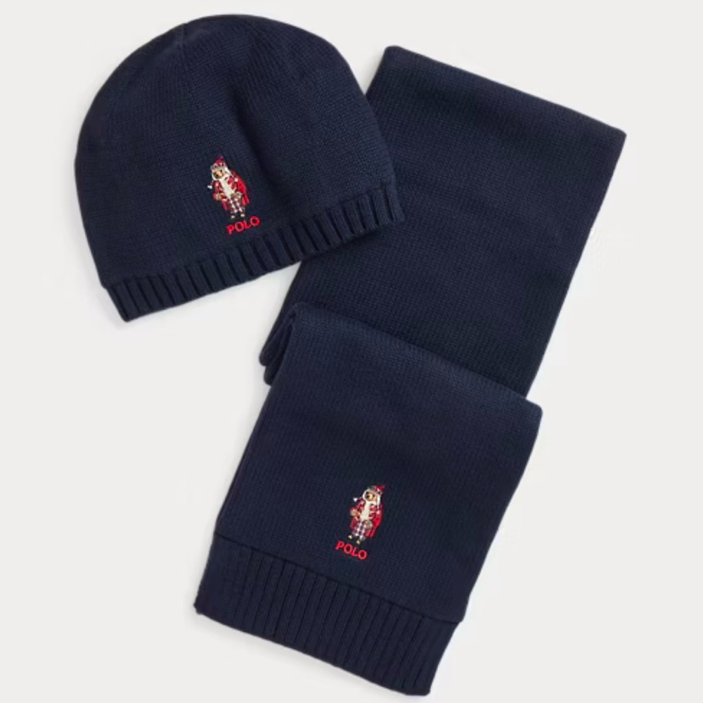 🎉Host Pick🎉 Lauren Polo Bear Kids Navy Hat and Scarf Set - Size L/XL